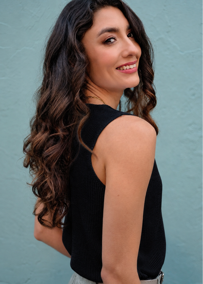 Bella Rosa Knitted Sleeveless Top in Black