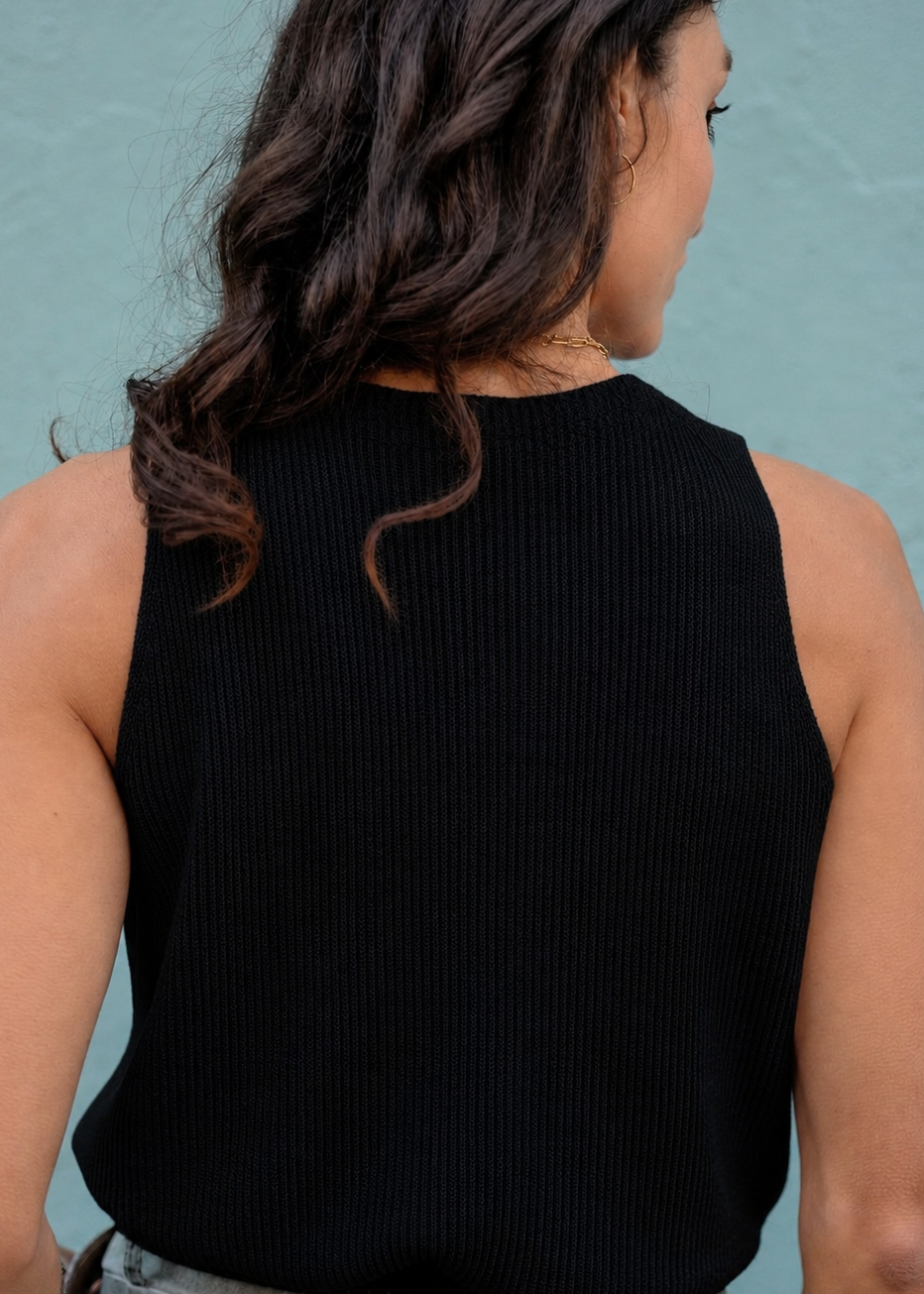 Bella Rosa Knitted Sleeveless Top in Black