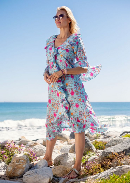 Cathy Dress in Light blue & pink floral