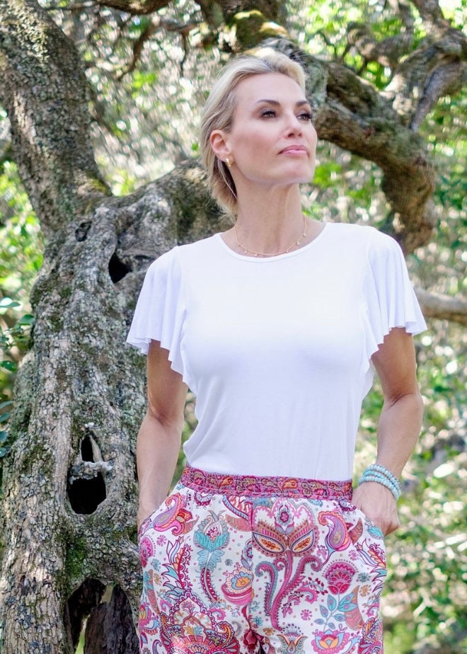 Frill sleeve T-Shirt in White
