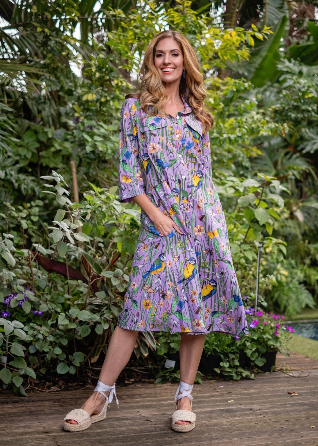 Betty Button dress Short, Purple bird