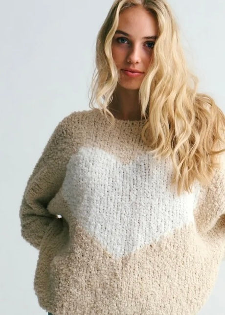 Sweetheart Chunky  Round Neck Knit in Stone