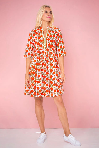 Lee-Ann pleated dress, White with oranges