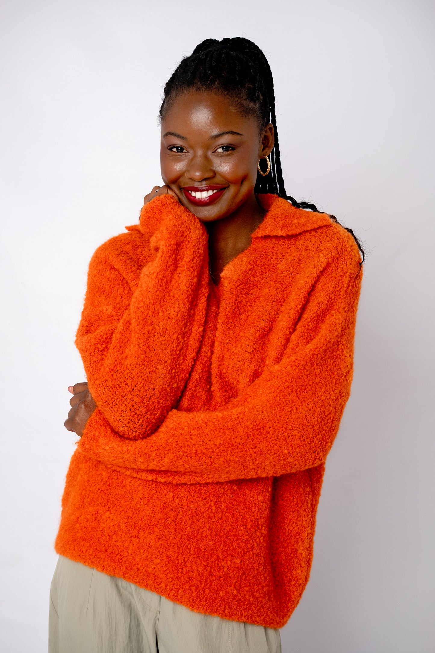 Chunky Knit with Collar in Tangerine