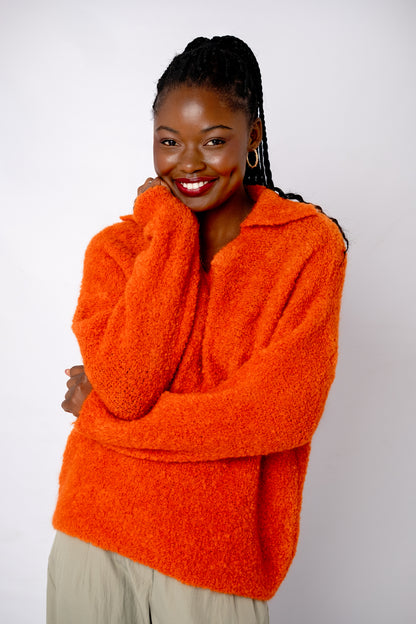 Chunky Knit with Collar in Tangerine