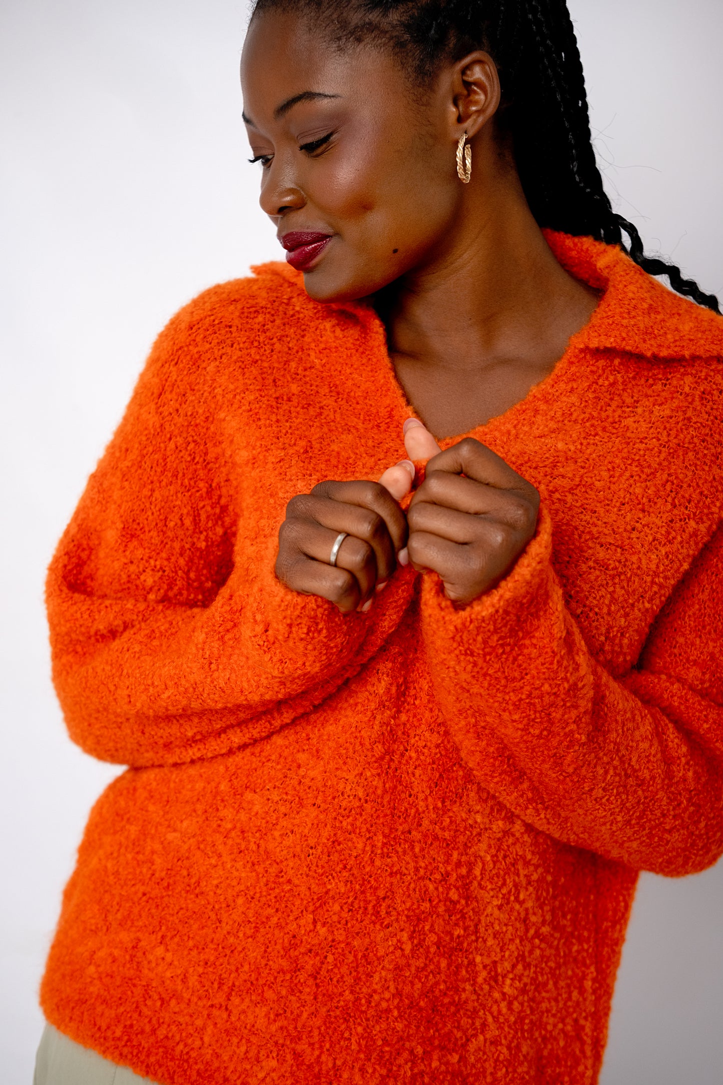 Chunky Knit with Collar in Tangerine