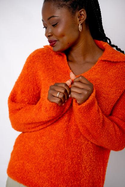 Chunky Knit with Collar in Tangerine