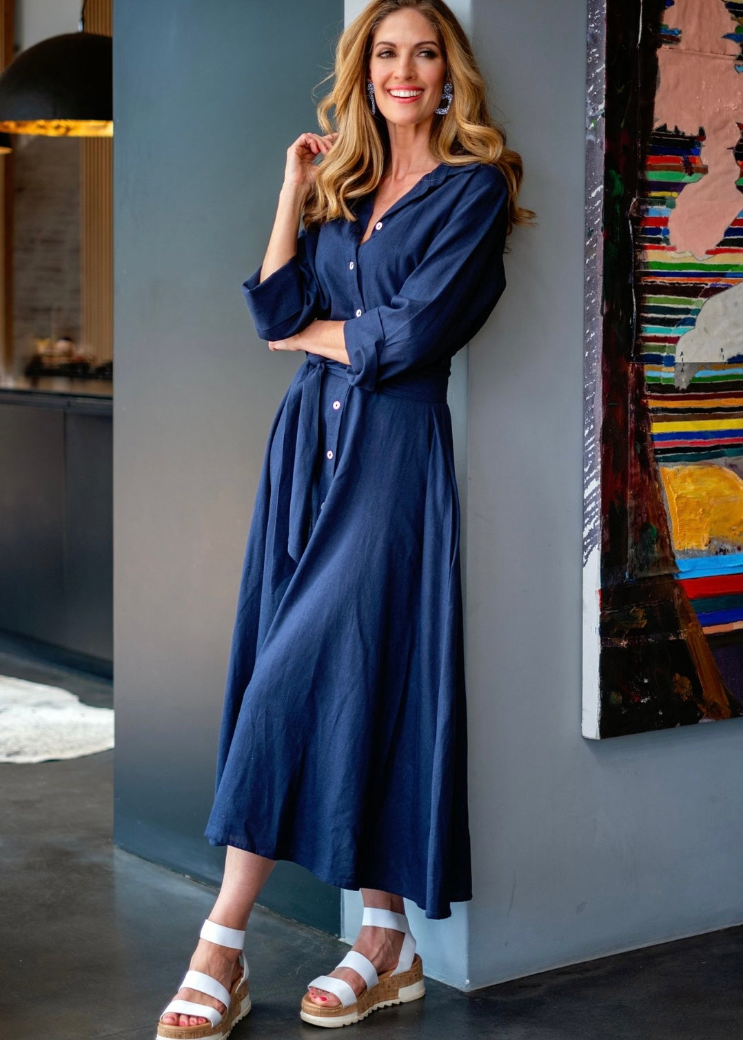 J-LO Dress, Navy Rayon Linen
