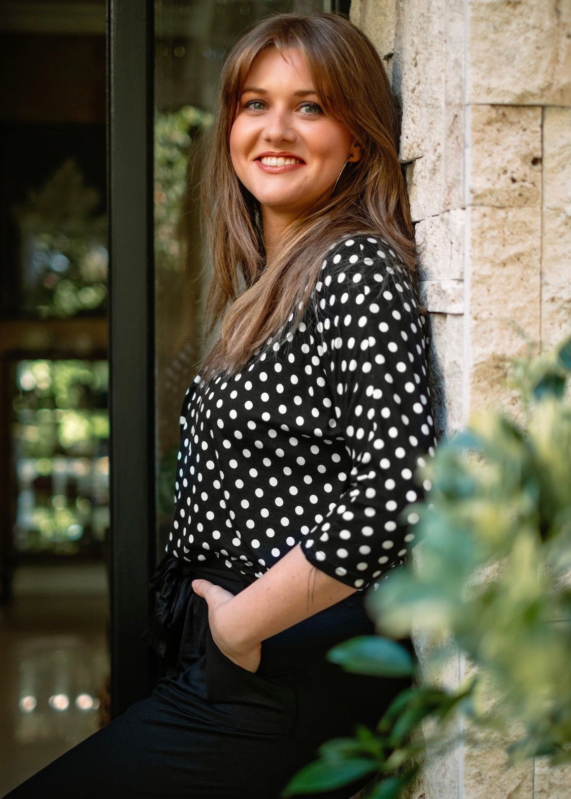 Melany Top in Black and white Polka dots