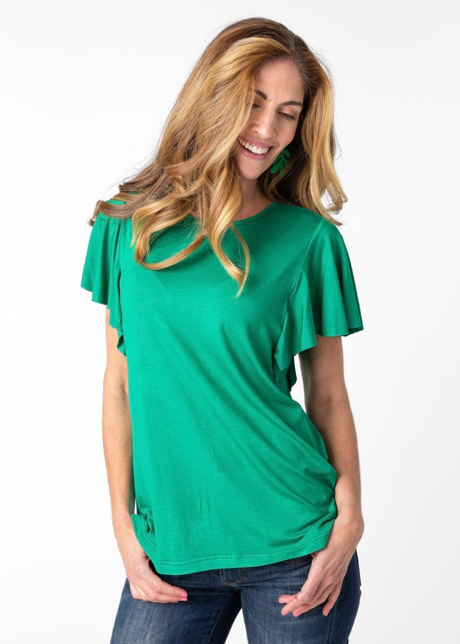 Frill sleeve T-Shirt in Green