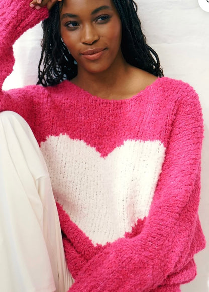 Sweetheart Chunky  Round Neck Knit in Pink