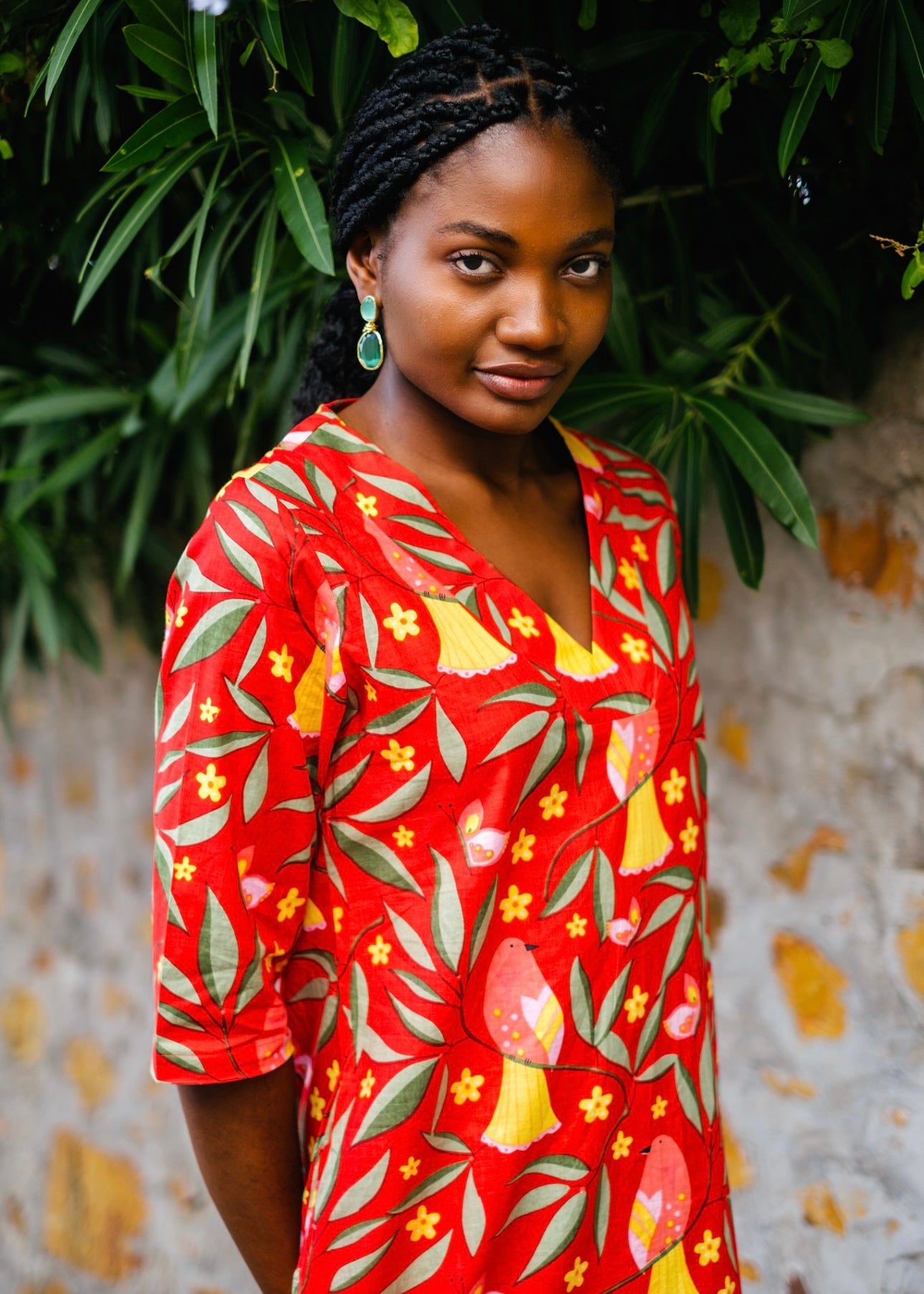 V-Neck tunic, Red bird