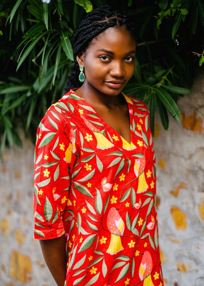 V-Neck tunic, Red bird