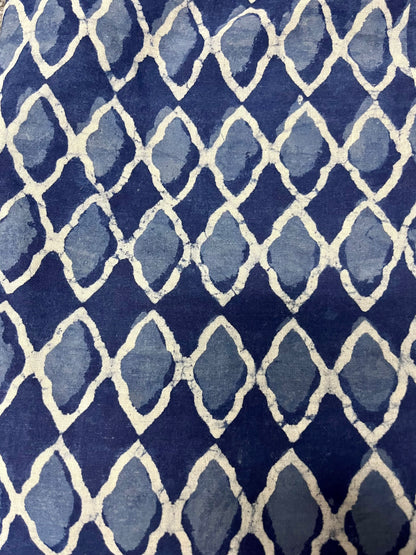 Pull on pants, Indigo & white diamonds with calf contrast
