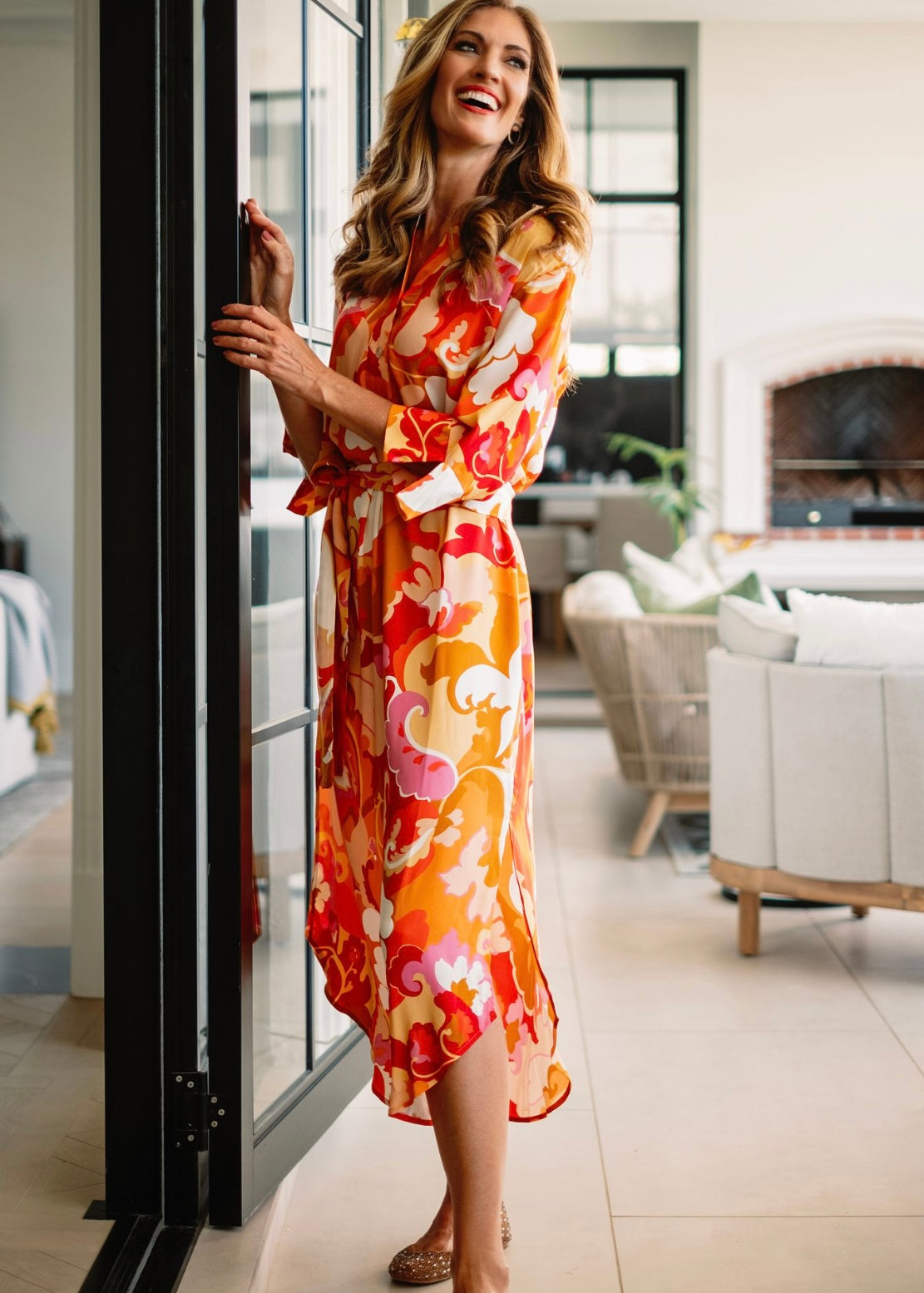 Fergie Cuffed Sleeve Dress in Sunset Paisley