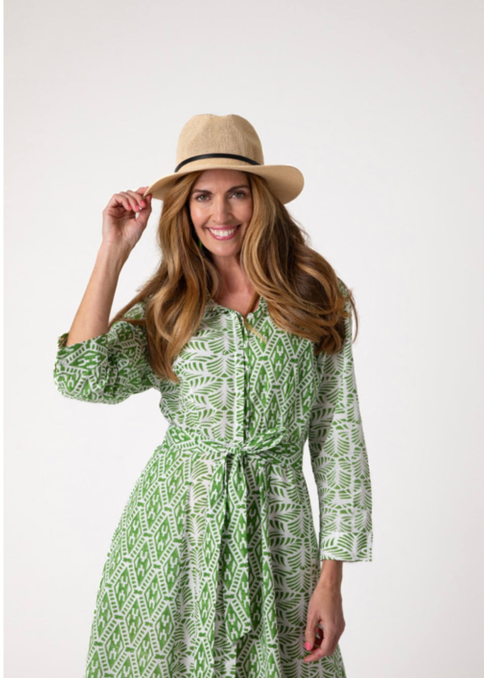 Brooklyn Panel Dress, green and white with contrast