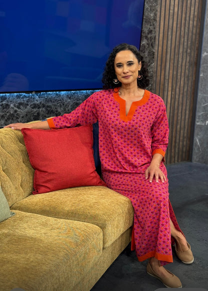 Princess Tunic dress in Magenta with burnt orange contrast