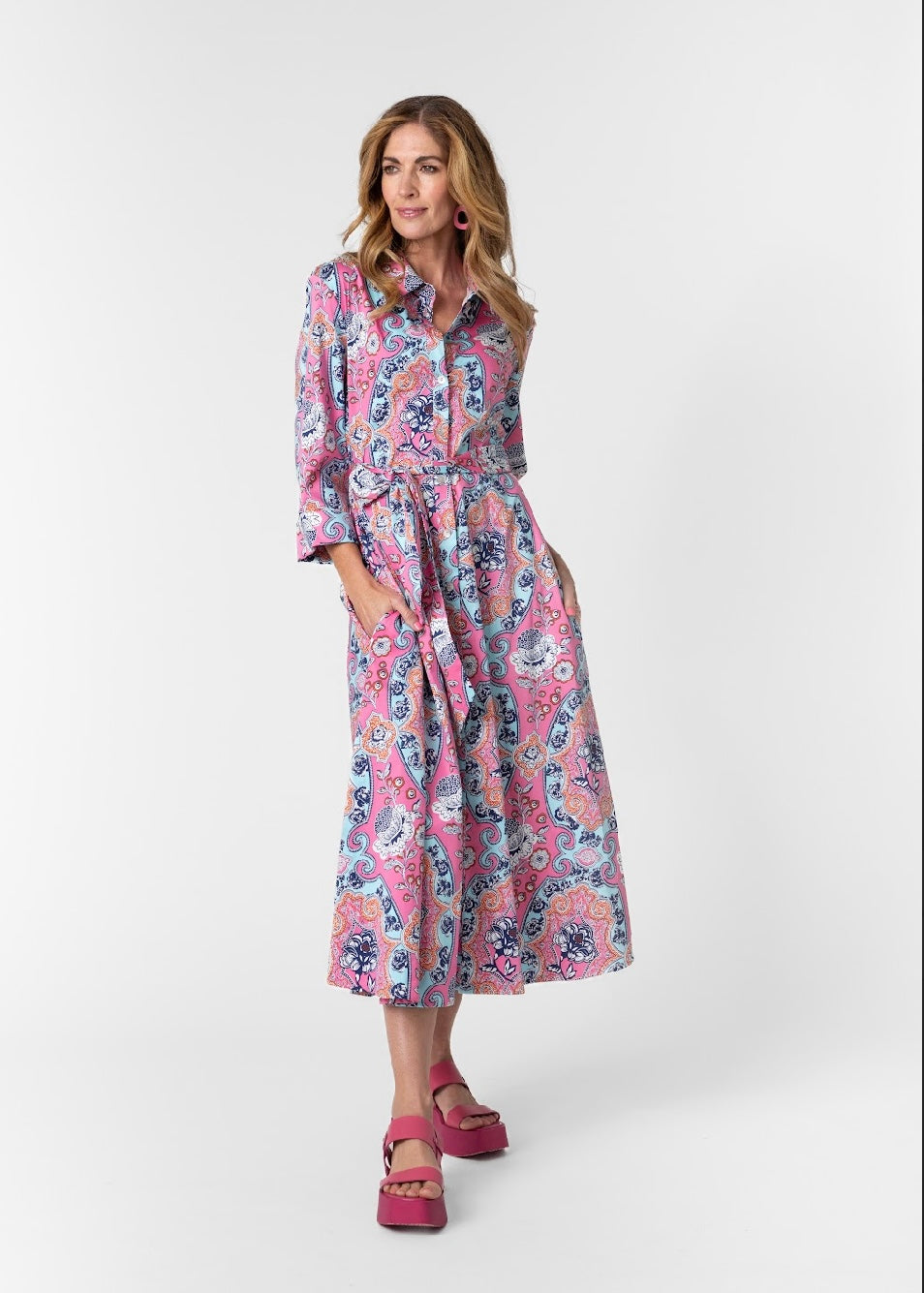 J-LO Dress, Pink & blue paisley