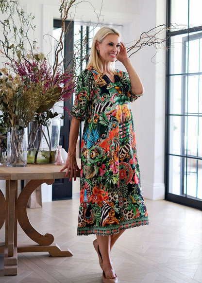 Mystique Dress in Emerald & pink