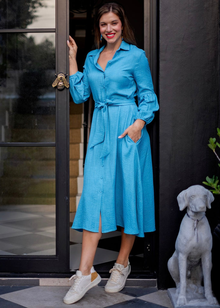 J-LO Dress winter puff sleeve in Blue