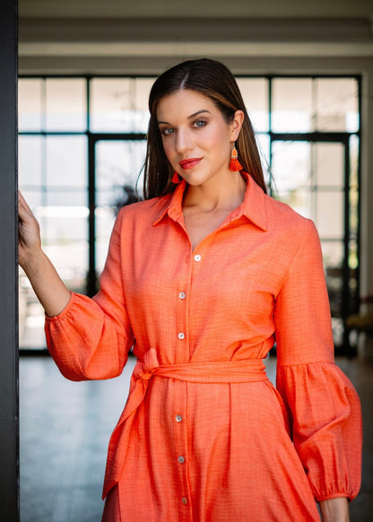 J-LO Dress winter puff sleeve in Coral