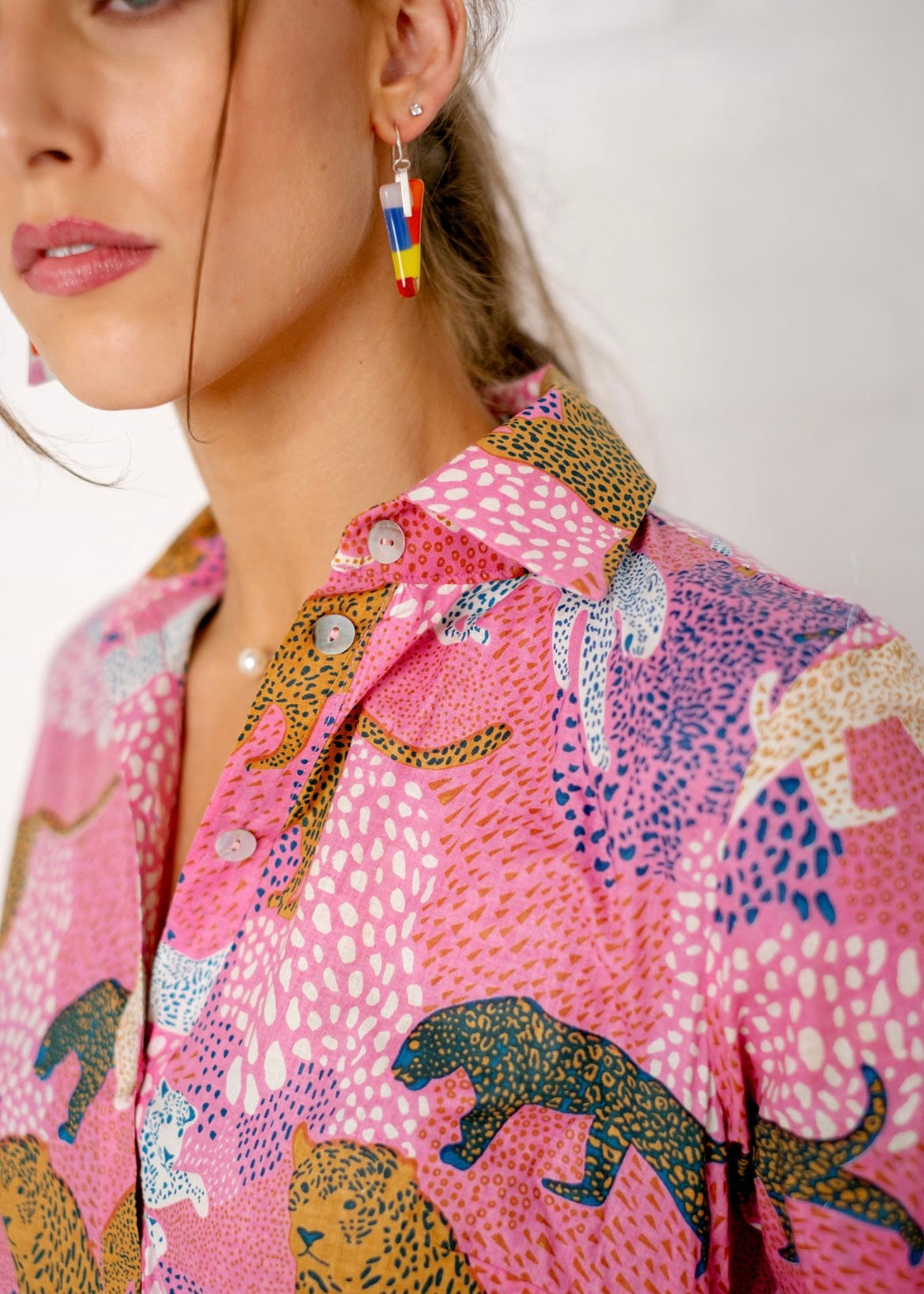 Betty Button dress, Pink Leopard