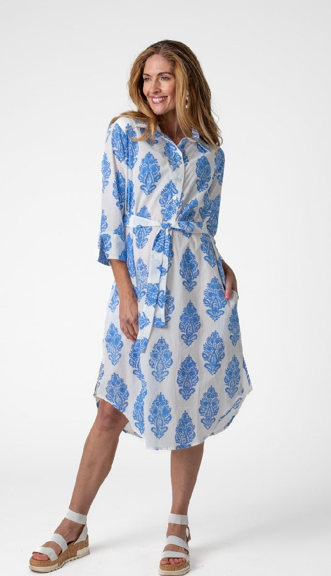 Gaby shirt dress in Blue & white