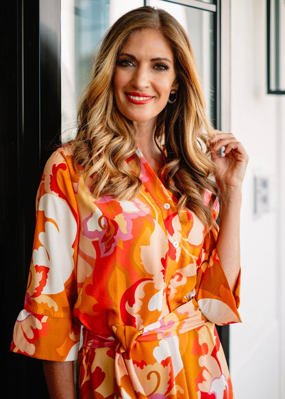Fergie Cuffed Sleeve Dress in Sunset Paisley