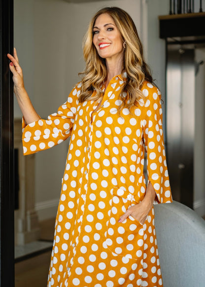 Tinos dress in Mustard polkadots