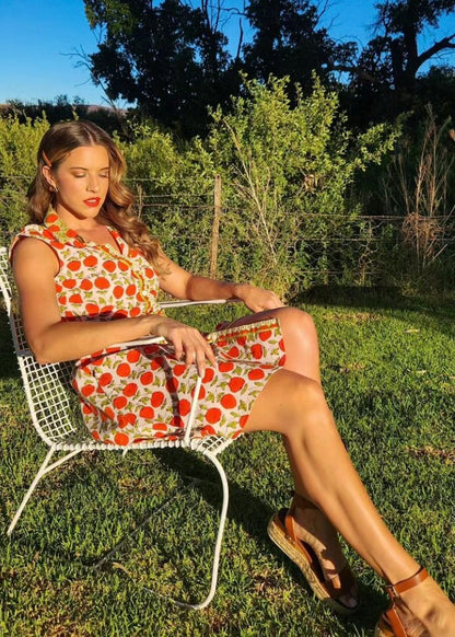 Candy Collar Dress in White & orange flowers
