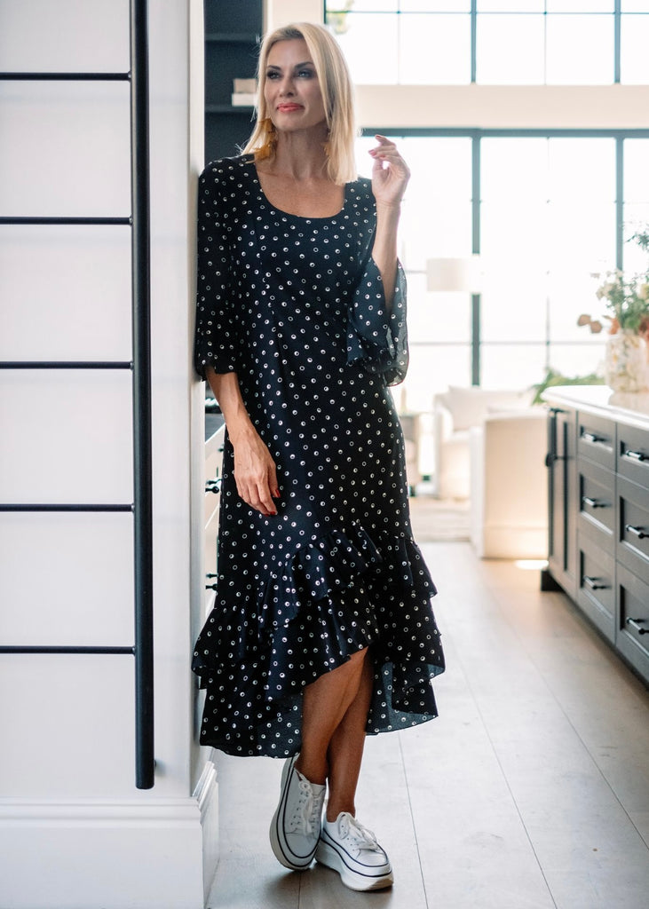 Sally Dress in Black & white circles