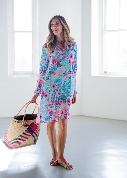 Cari Dress in Pink and Blue Floral