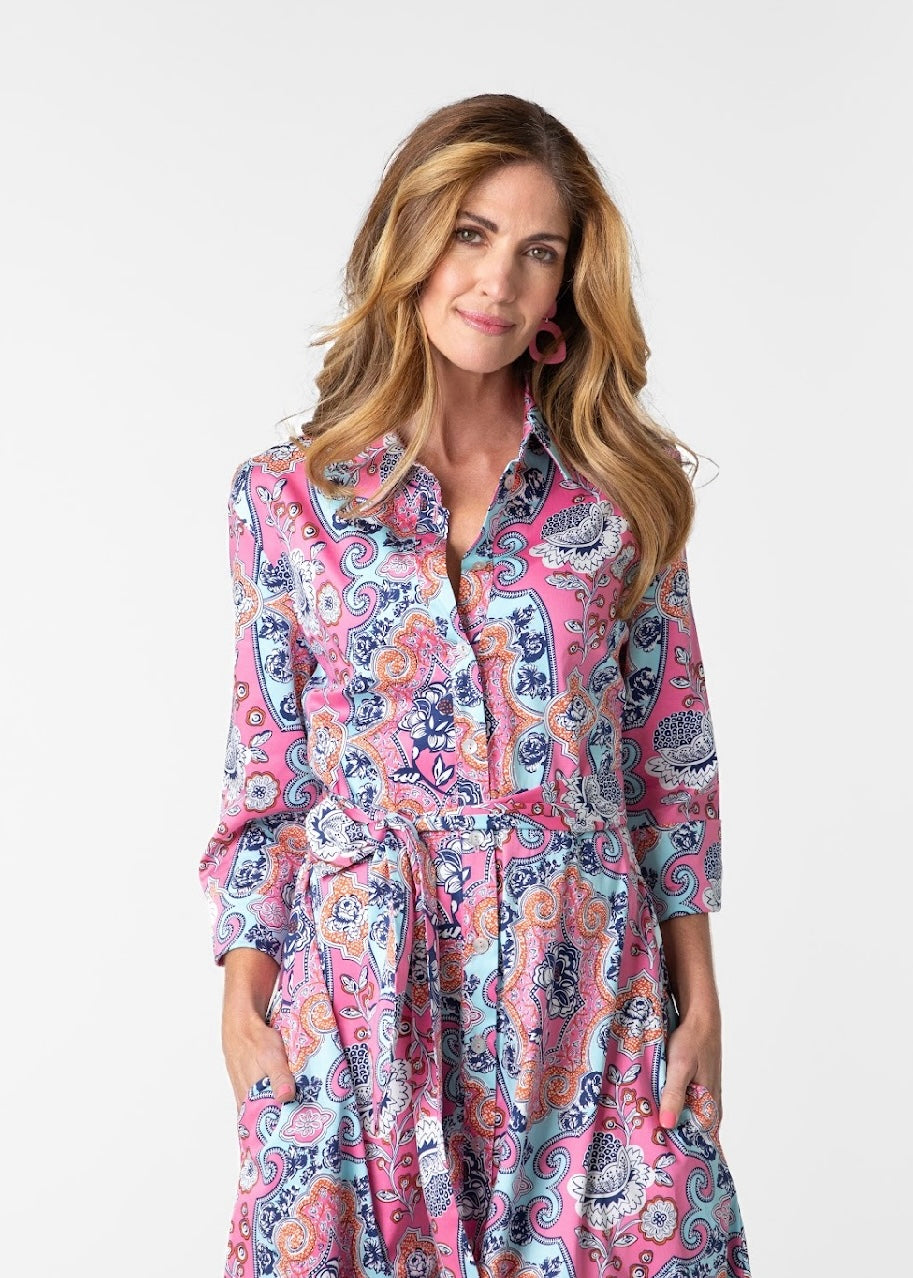J-LO Dress, Pink & blue paisley