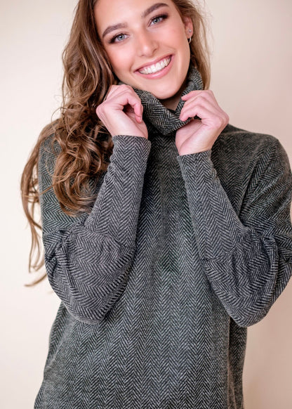 Cosy Cowl Top Olive and Grey with Black