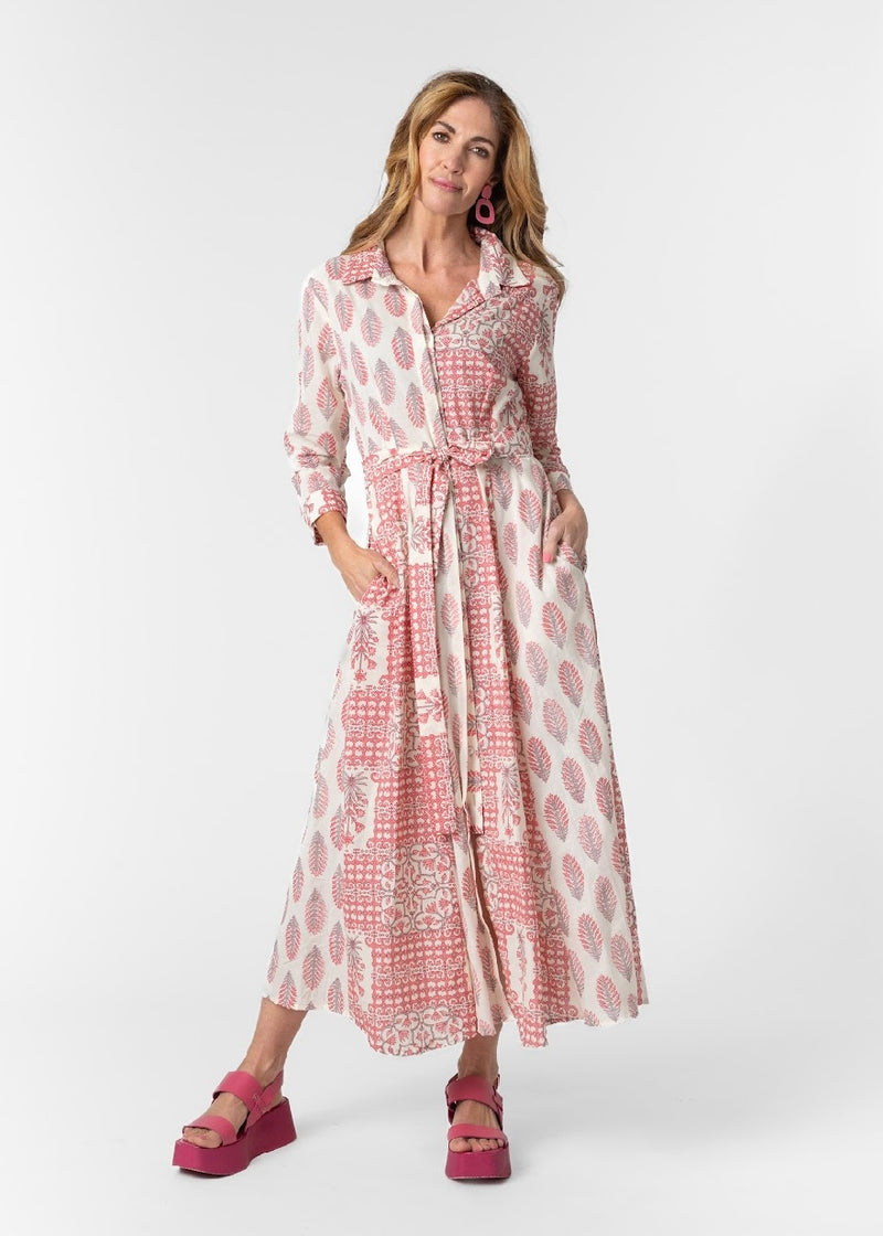 Brooklyn Panel Dress,  Pink &  cream floral with contrast