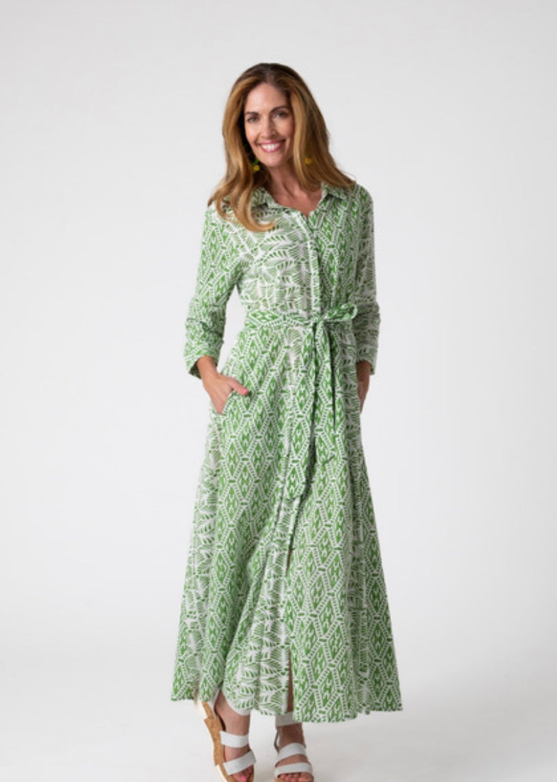 Brooklyn Panel Dress, green and white with contrast