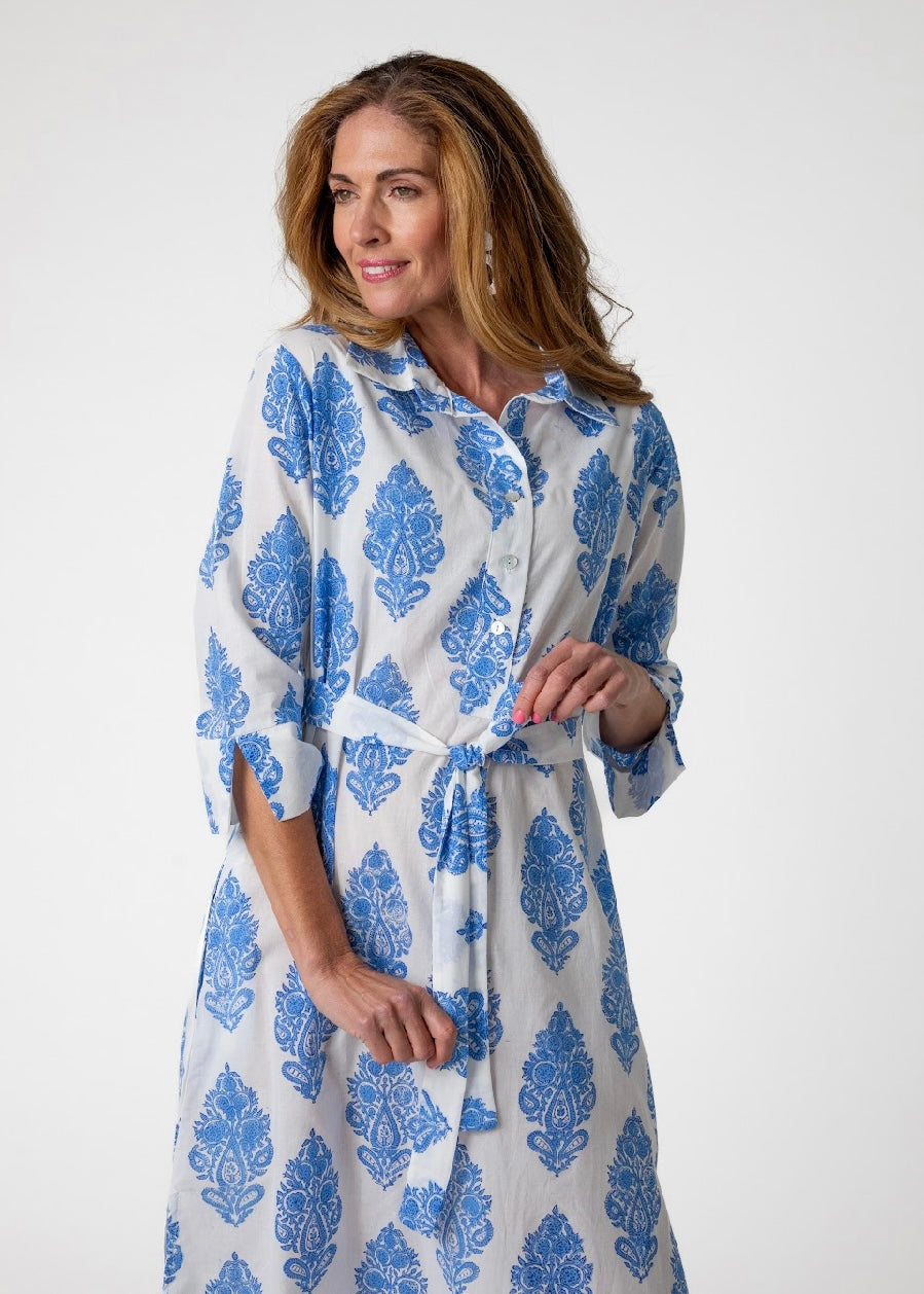 Gaby shirt dress in Blue & white