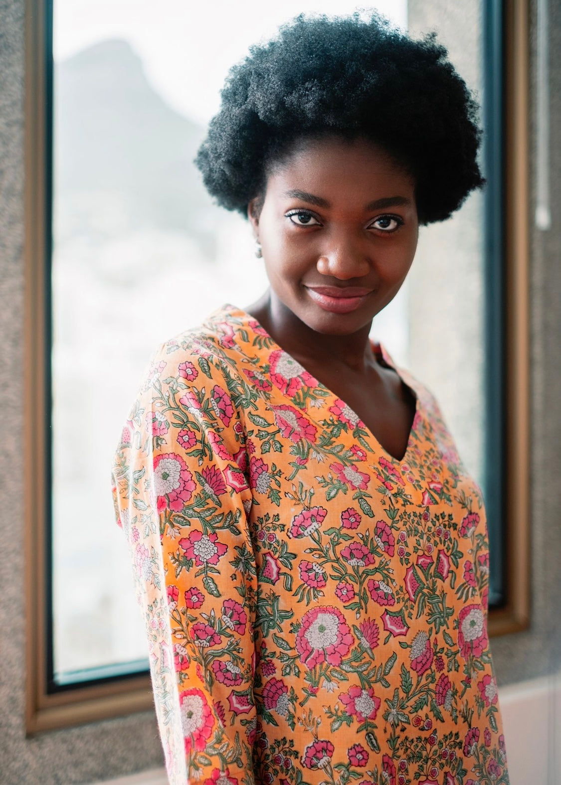 V-neck tunic, Soft orange floral