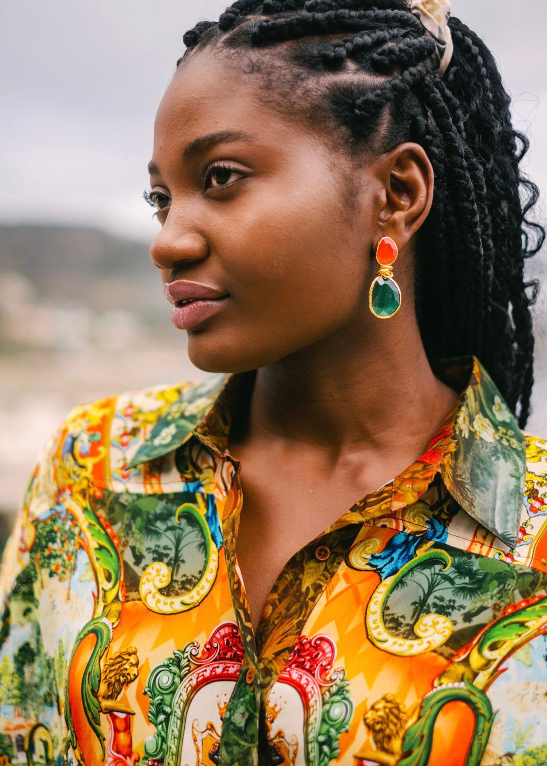 Athina blouse in Emerald & gold