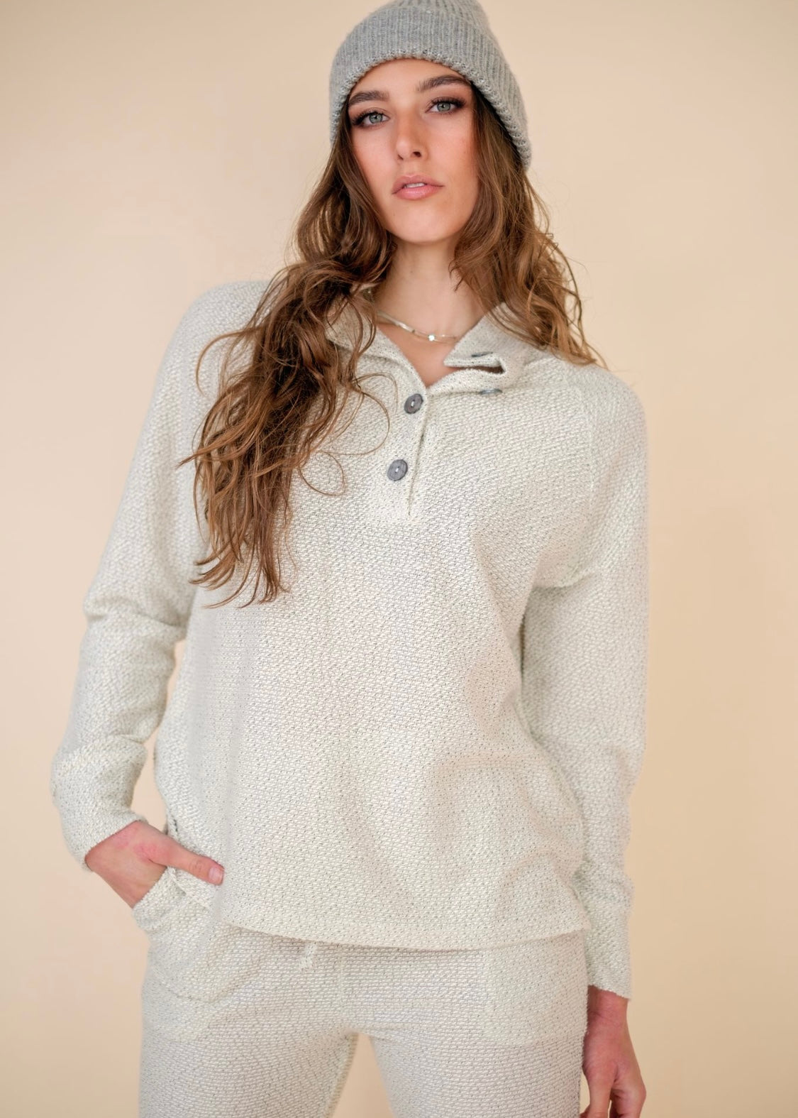 Bonnie Button Sweater, Oatmeal