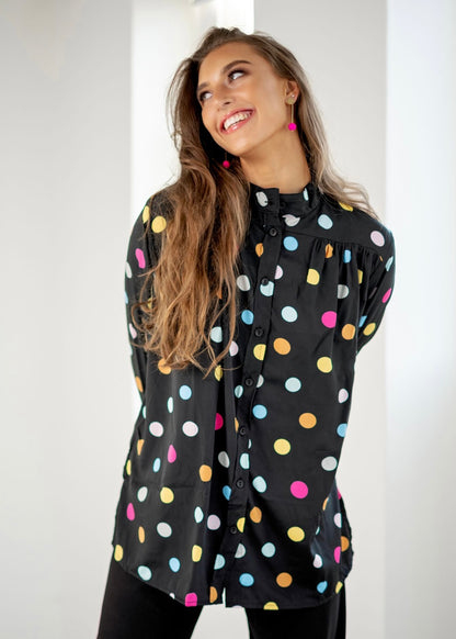 High Collar Blouse, Colourful polkadot