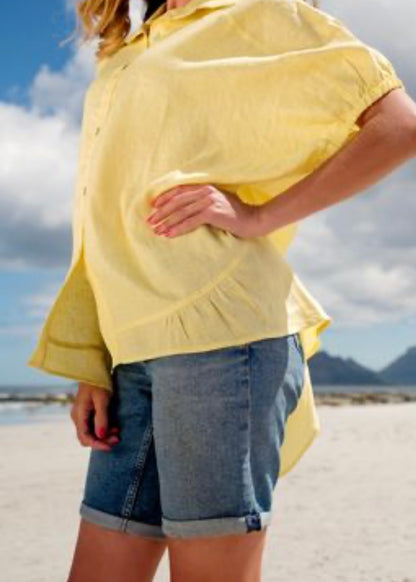 Athina blouse, Yellow 100%  Linen
