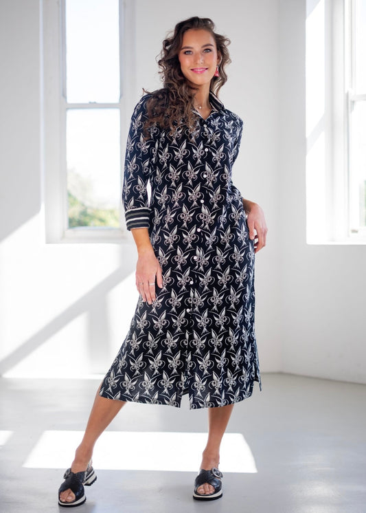 Emma dress in Black and White with contrast - SLIM FIT
