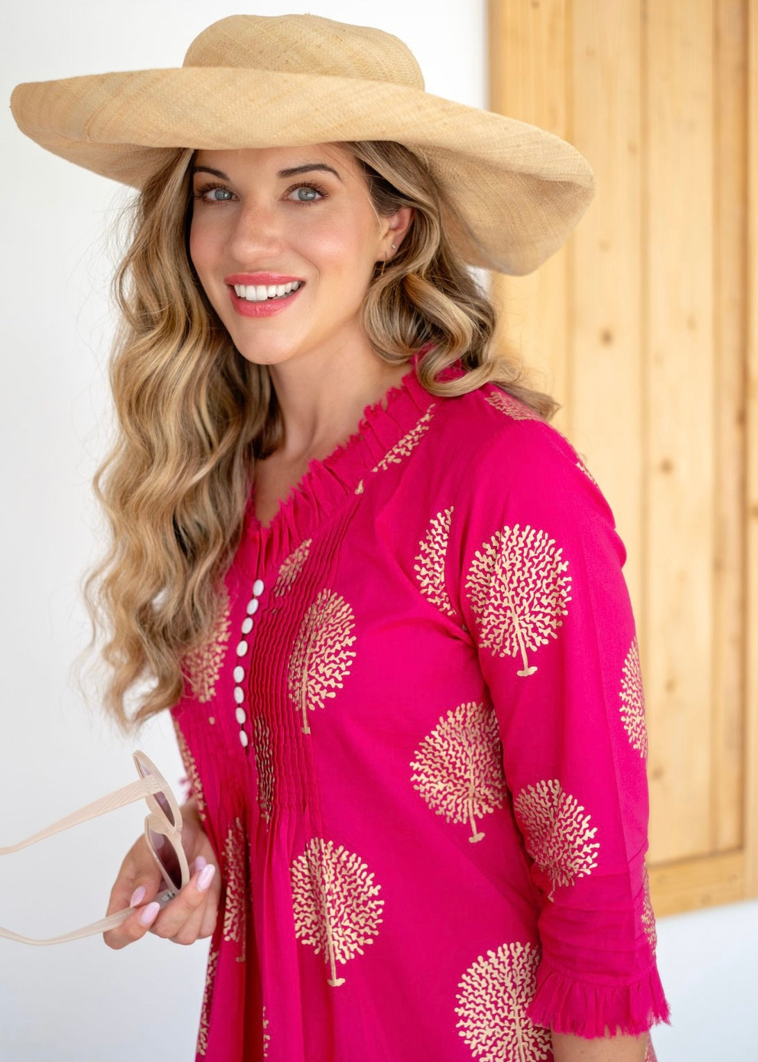 Sarah dress in Fuchsia Pink with Gold Tree