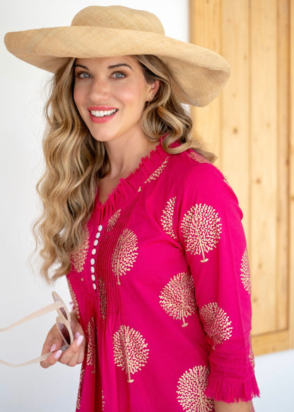 Sarah dress in Fuchsia Pink with Gold Tree