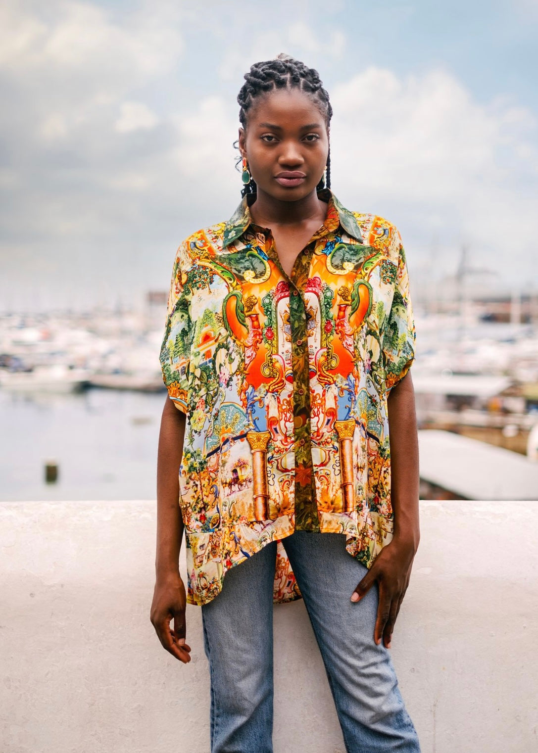 Athina blouse in Emerald & gold