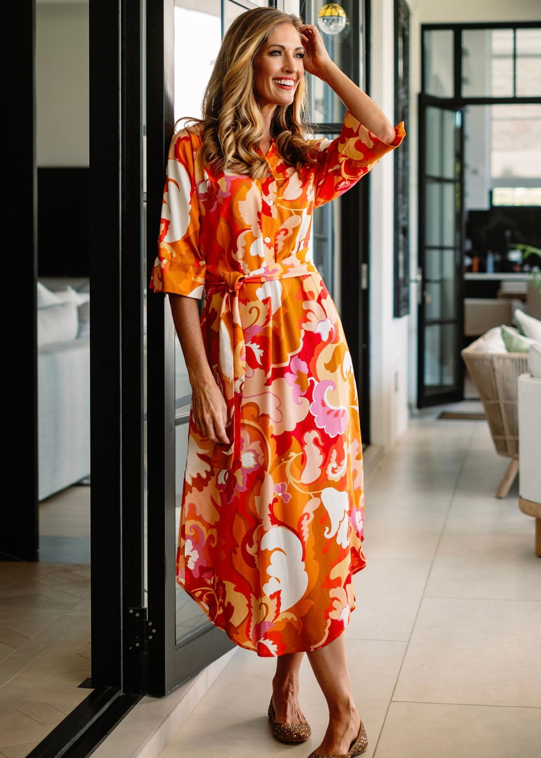 Fergie Cuffed Sleeve Dress in Sunset Paisley