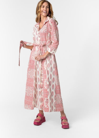 Brooklyn Panel Dress,  Pink &  cream floral with contrast