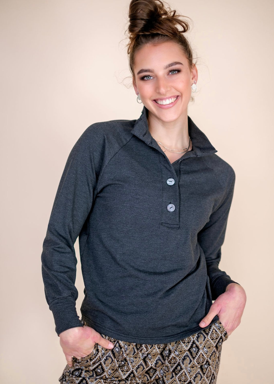 Bonnie Button Grey Sweater  - Grey