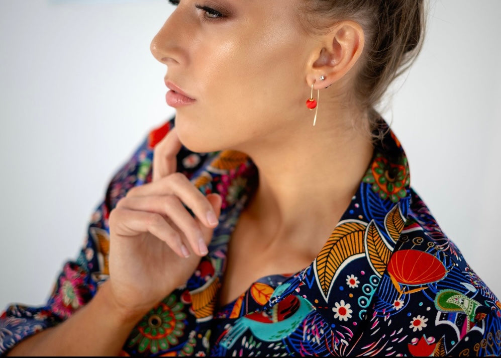 Jewel Dress, Blue with red birds
